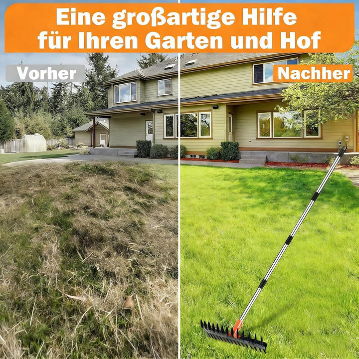 Vertikutierrechen für Rasenflächen – 38 cm breiter Rechen mit Zwei-Seiten-Zinken & 145 cm verstellba