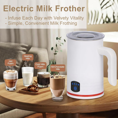 Milchaufschäumer Elektrisch, Milk Frother für Milchschaum warm & kalt, 4 in 1 Automatischer Milchbeh