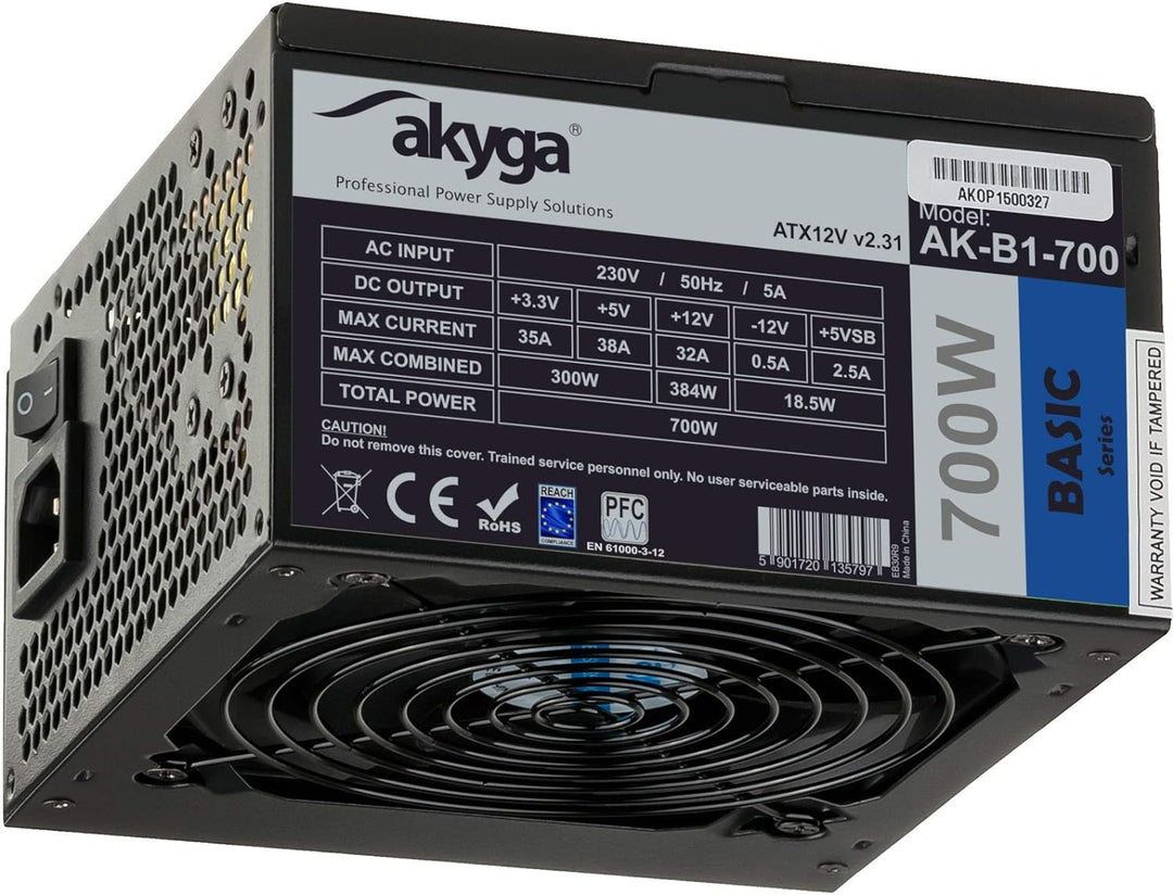 AKYGA Basic Power Supply ATX 2.31 AK-B1-700BE Black Edition 700W P4+4 PCI-E 6+2 pin, 5X SATA, PPFC,F