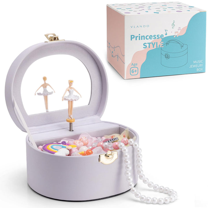 VLANDO Schmuckkästchen Mädchen,Schmuckkasten Kinder mit Drehendem Ballerina | Spielzeug Geschenk 4 5