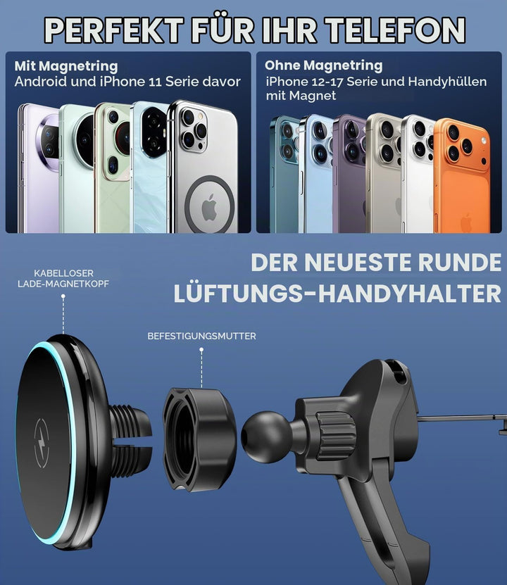 Qi2 15W für MagSafe Autohalterung mit Ladefunktion für Mercedes Benz A/B/C/E/V/G-Klasse &amp; Audi A1/A3