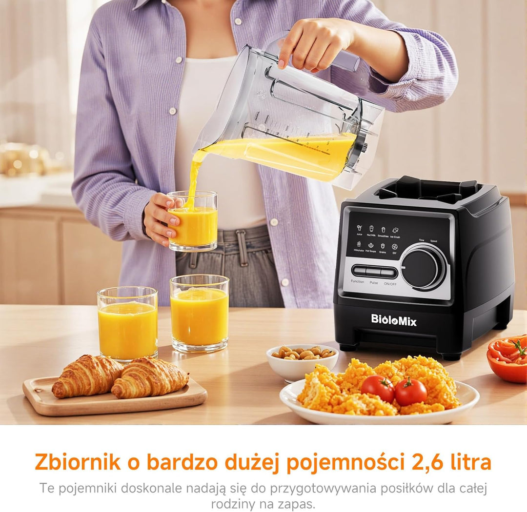 BioloMix 1500W Hochleistungsmixer Smoothie Maker und 2,6 l grossvolumiger BPA Freier Behälter Mit 6