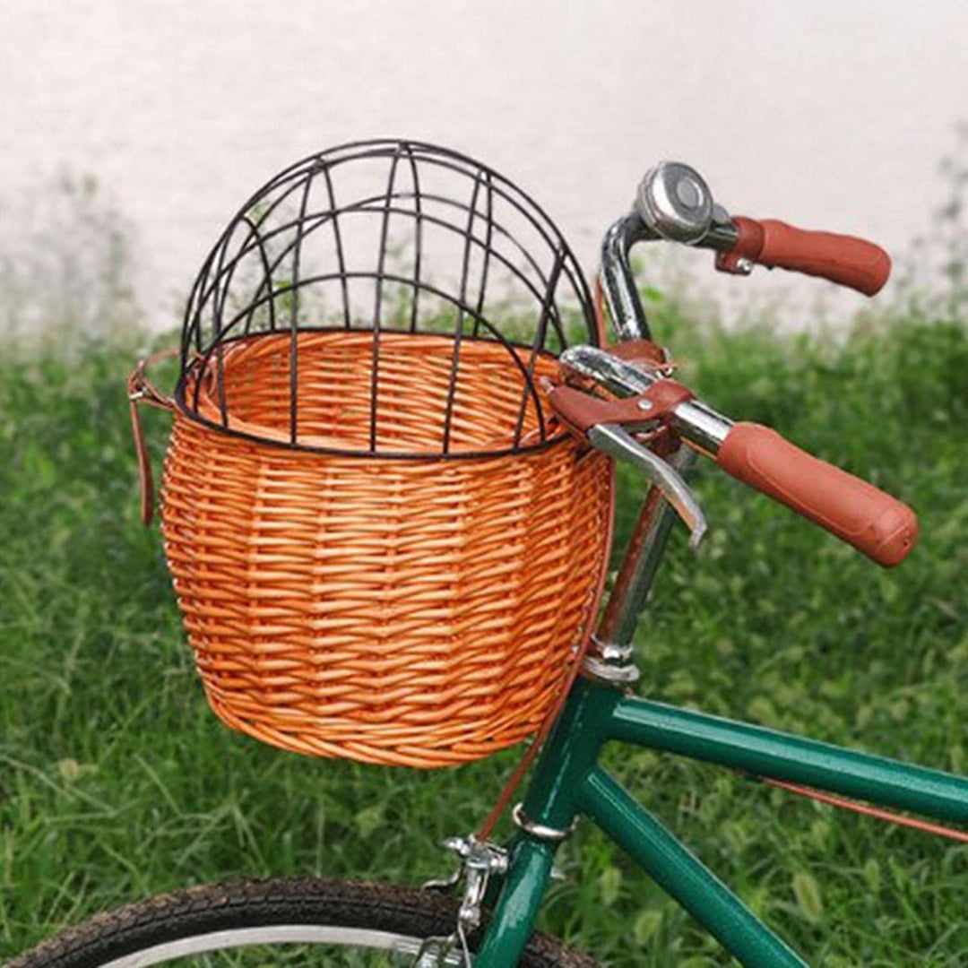 Fahrrad-Haustierkorb, Handgewebter Korbgeflecht-Fahrrad-Vorderkorb, Fahrradkorb, Haustier-Transportb