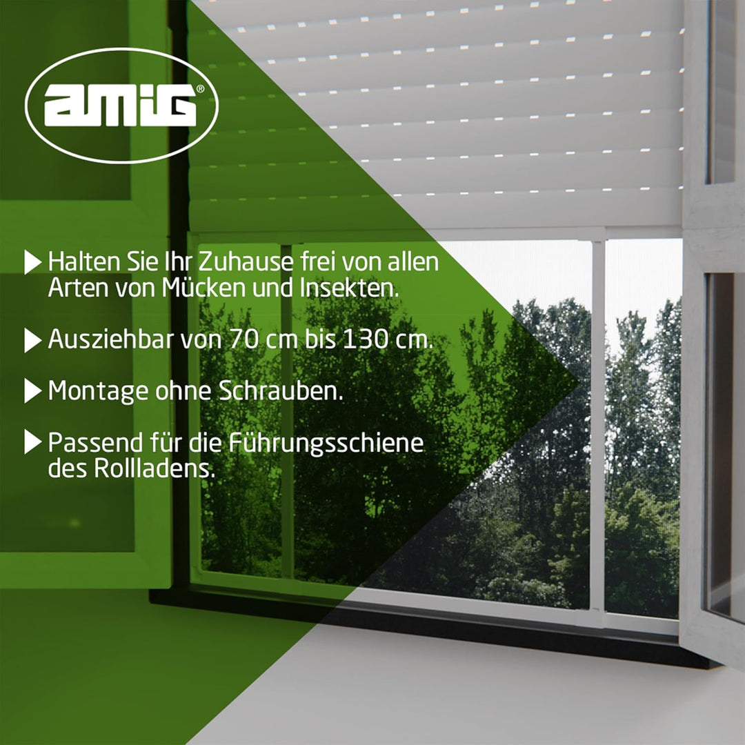 Amig - Ausziehbares Moskitonetz für Fenster | Werkzeugfreie Montage | Passt in den Rollladenschlitz