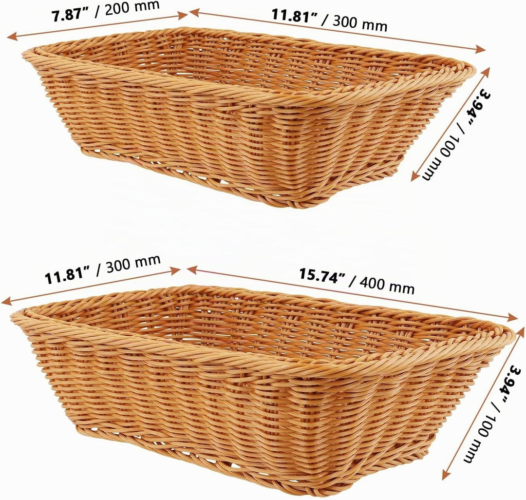 4 Stück Brotkorb Geflochten Set, Weidenkorb Rechteckig gross, Polypropylen Brötchenkorb Mehrzweckkor