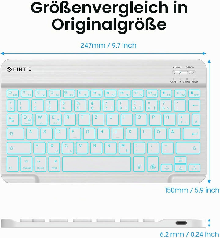 Fintie Bluetooth Tastatur mit Hintergrundbeleuchtung in 7 Farben, iPad Tastatur mit deutschem Layout