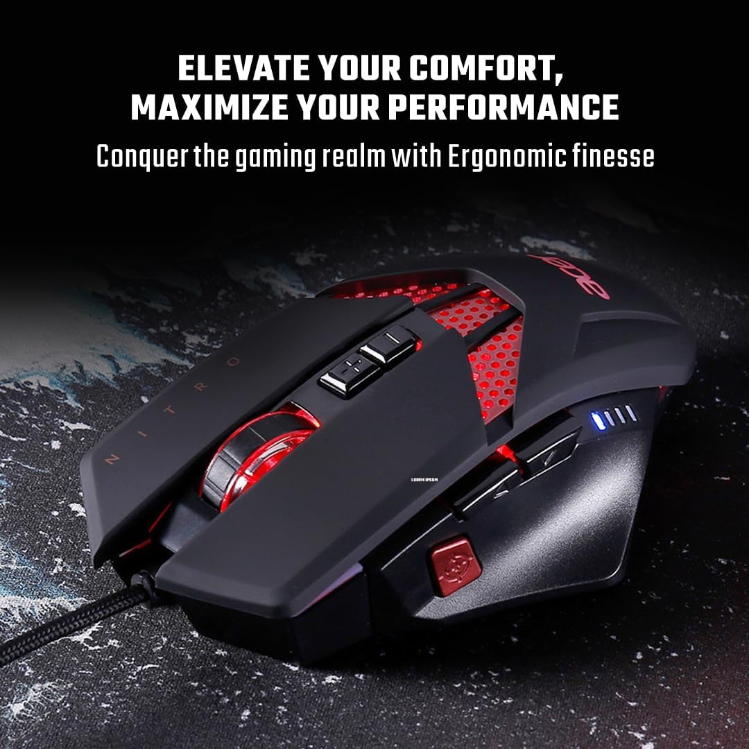 Acer Nitro Gaming Maus (4.000 DPI, anpassbar mit sechs Stufen und acht Tasten inkl. Burst Fire) rot/
