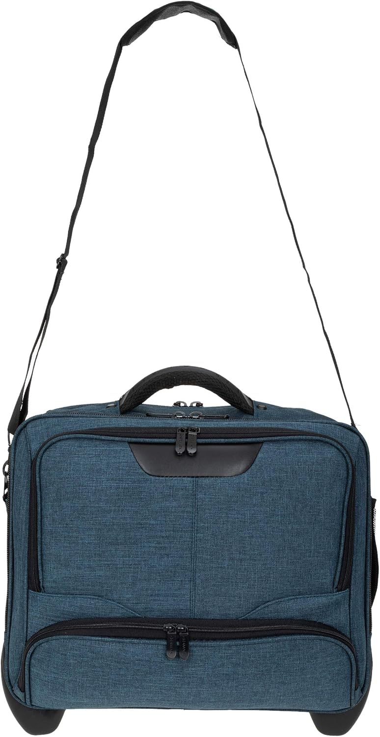 Trolley Pilotentrolly mit Polstertasche 17 Zoll [41 cm x 29 cm] + Ledermäppchen (DARKBLUE Two Tone),