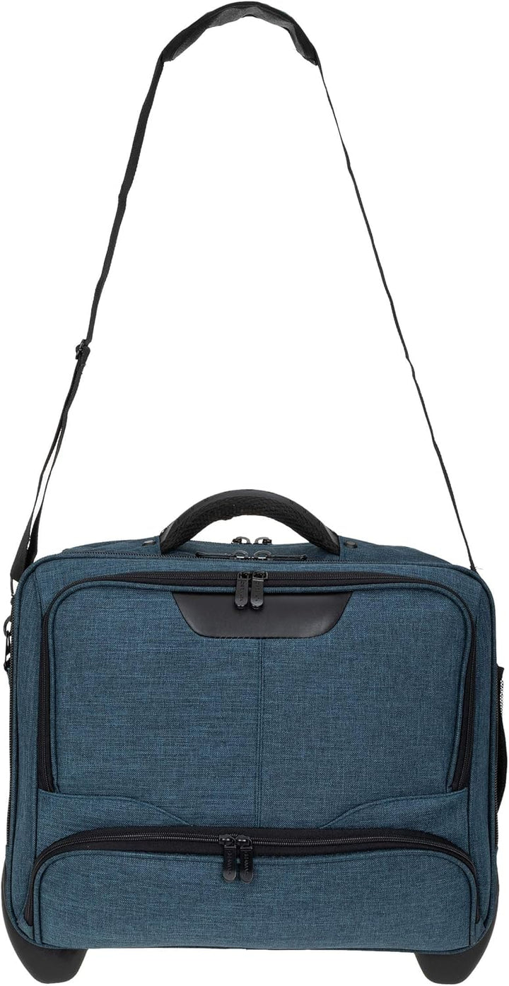 Trolley Pilotentrolly mit Polstertasche 17 Zoll [41 cm x 29 cm] + Ledermäppchen (DARKBLUE Two Tone),