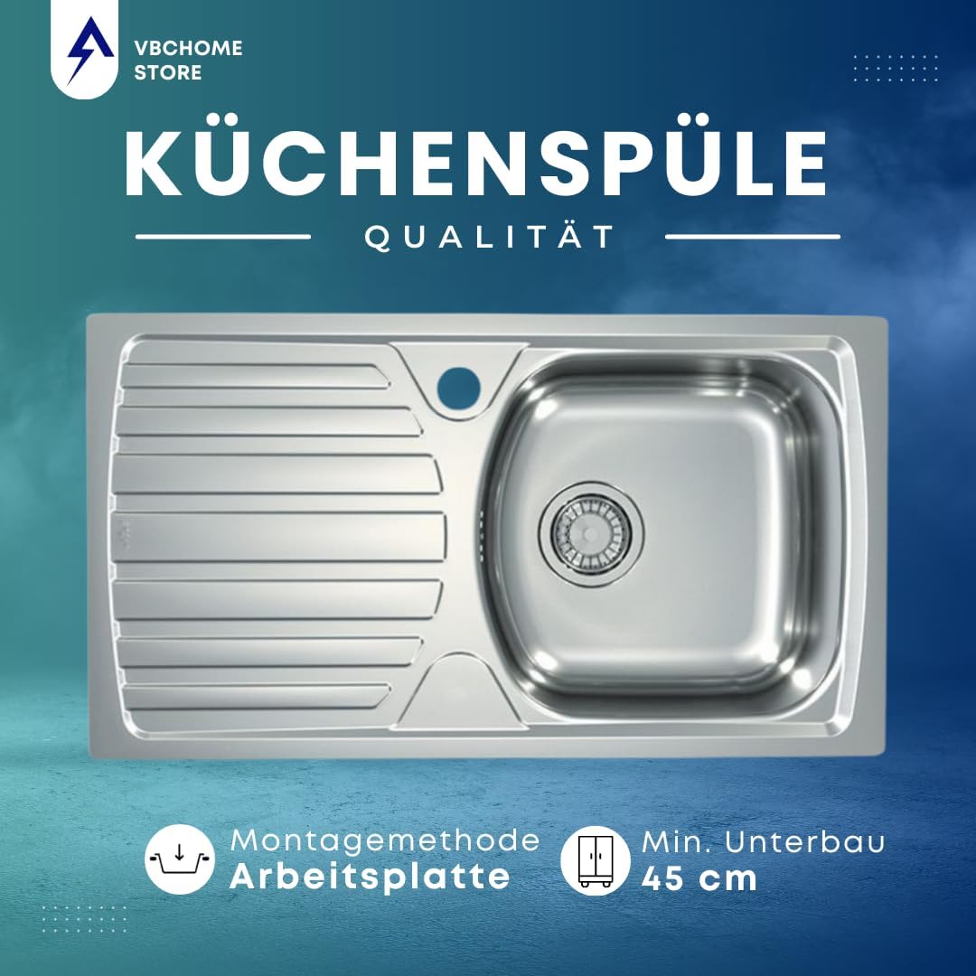 VBChome: Einbauspüle mit Hahnloch 780 x 435 mm Camping Küchenspüle - Satinstruktur Alveus Basic 170