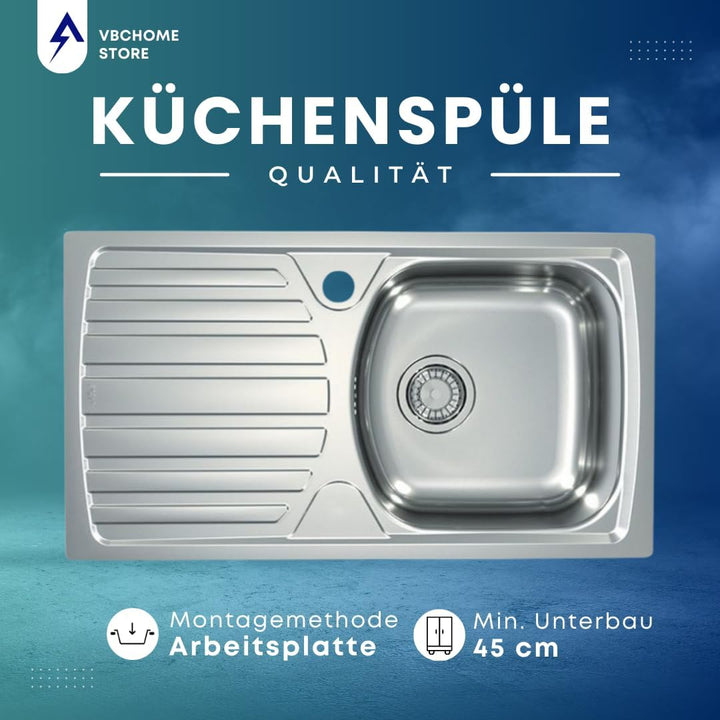 VBChome: Einbauspüle mit Hahnloch 780 x 435 mm Camping Küchenspüle - Satinstruktur Alveus Basic 170