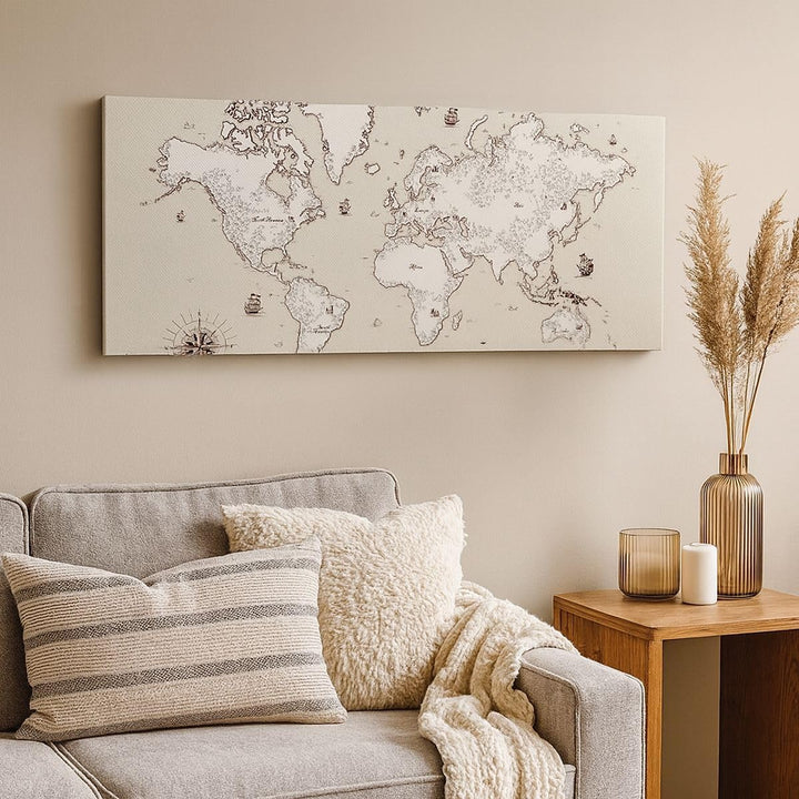 Wandbilder Dekoration Wohnzimmer Karte Welt Klassiker Kontinente Panorama Bilder auf Leinwand 120x50