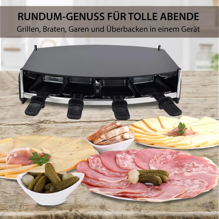 Syntrox Germany Raclette für 8 Personen Wallixa Emailliert, Partygrill mit Glas-Keramik Platte, 1000