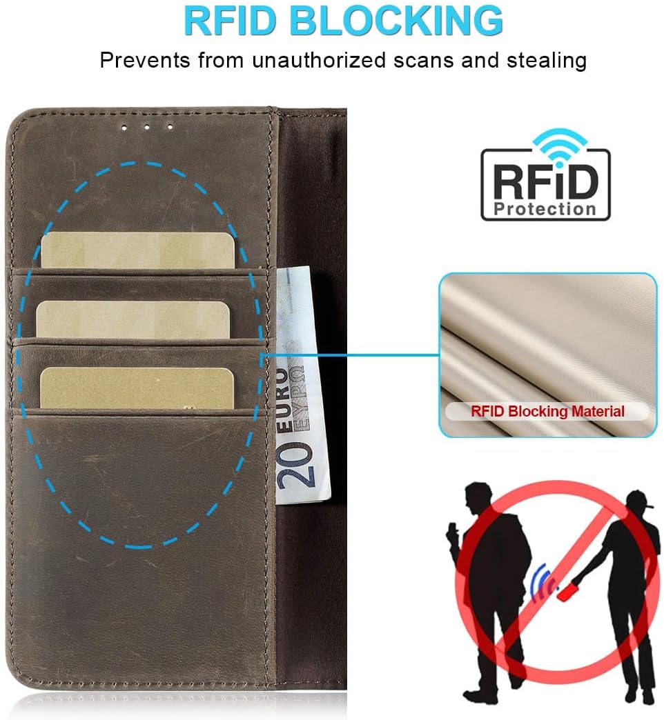 LENSUN Lederhülle für Samsung Galaxy S26 Ultra, Handyhülle [Echtes Leder][RFID Schutz][Kartenfach] E