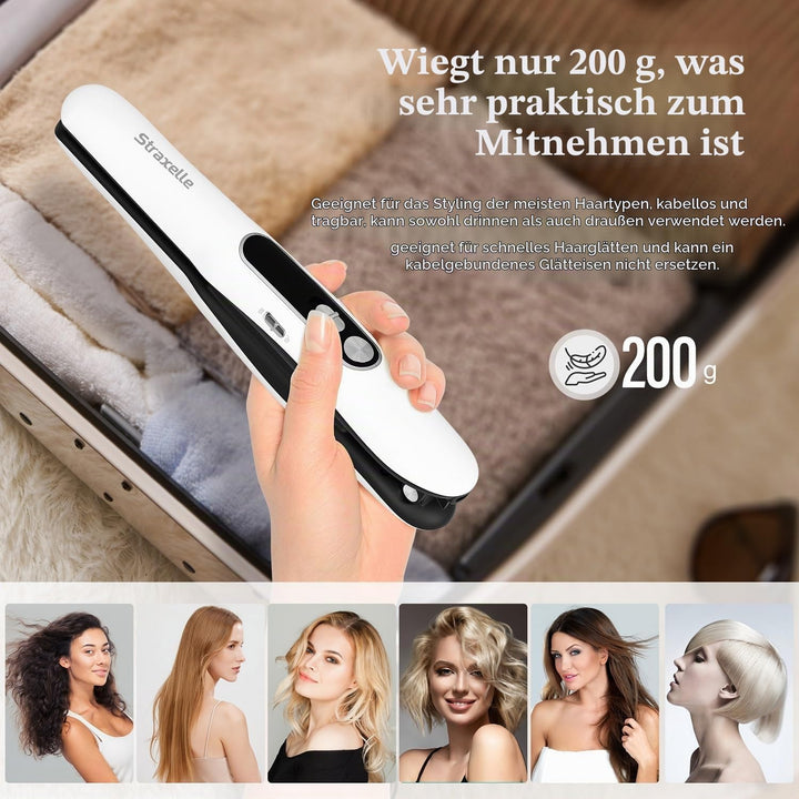 Mini Glätteisen Kabellos mit 5000mAh, 2 in 1 Glätteisen Locken und Glätten, 175°C-215°C 3 Einstellba