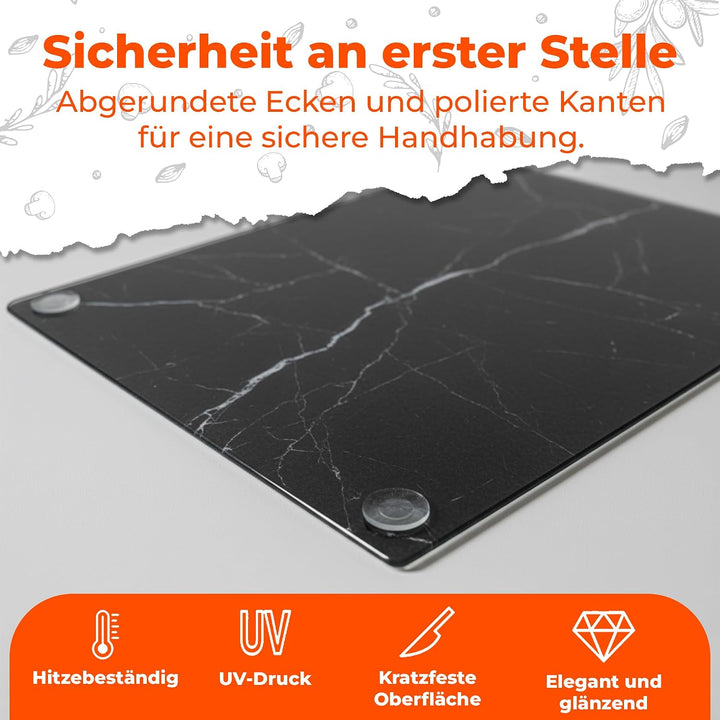 Glas Schneidebrett | 30 x 40 cm | Schneidebrett Glas für die Küche | Hygienisches Schneidebrett aus