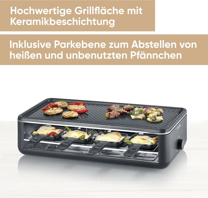 SEVERIN Raclette-Grill für 8 Personen, Raclette mit grosser antihaftbeschichteter Grillplatte, extra