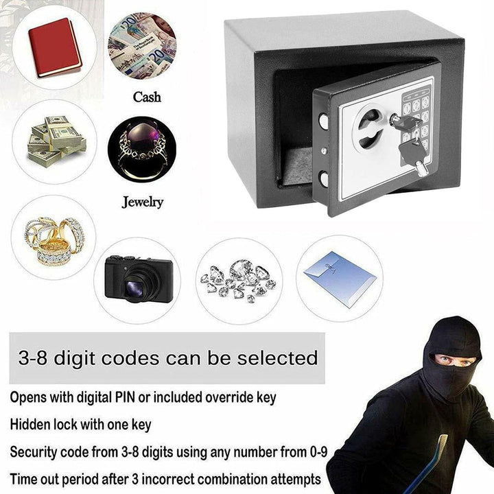 Klein Elektronik Safe Tresor mit Digital & Schlüssel, Mini Safe Tresor Feuerfest Möbeltresor Dokumen