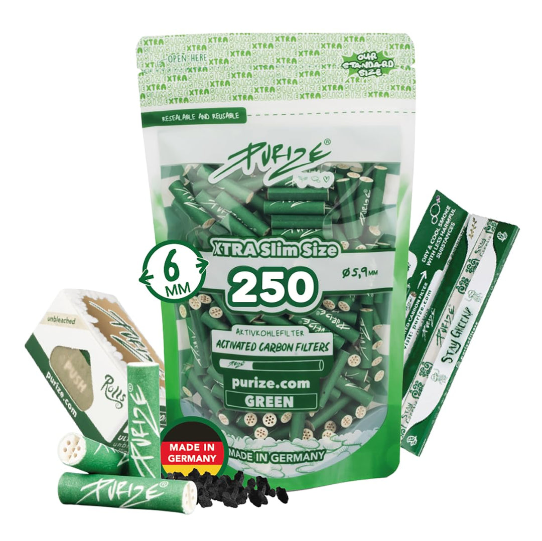 PURIZE® XTRA Slim Size Aktivkohlefilter SET (250er Spezial Set) (grün), Grün