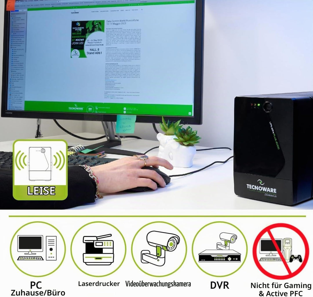 Tecnoware UPS 2000VA für PC/Modem, NICHT für Gaming/Konsole, ERA PLUS USV, 6 IEC, Software, Schutz v