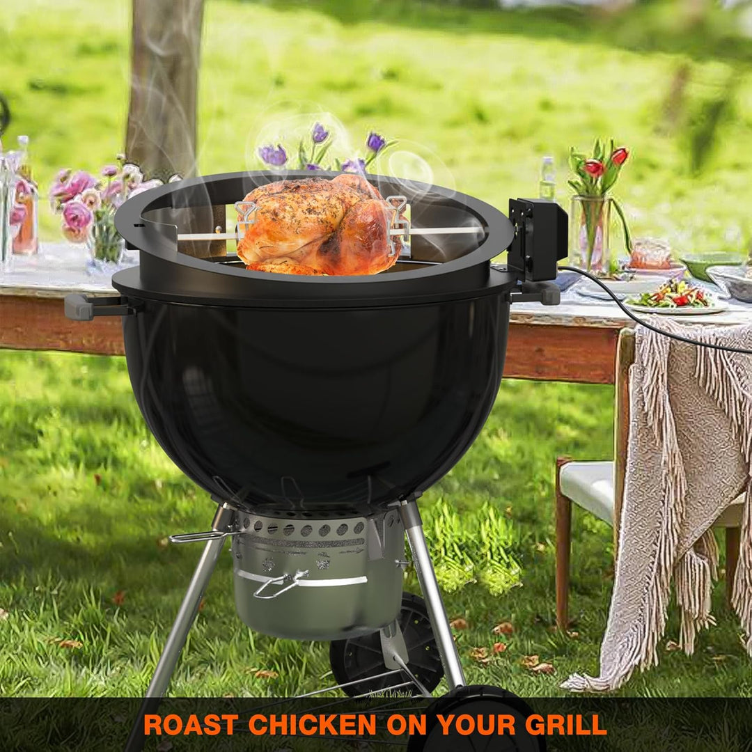 onlyfire PizzaRing Rotisserie Set für Weber 57 cm Kettle Holzkohlegrill, Grillspiess Set Drehspiess