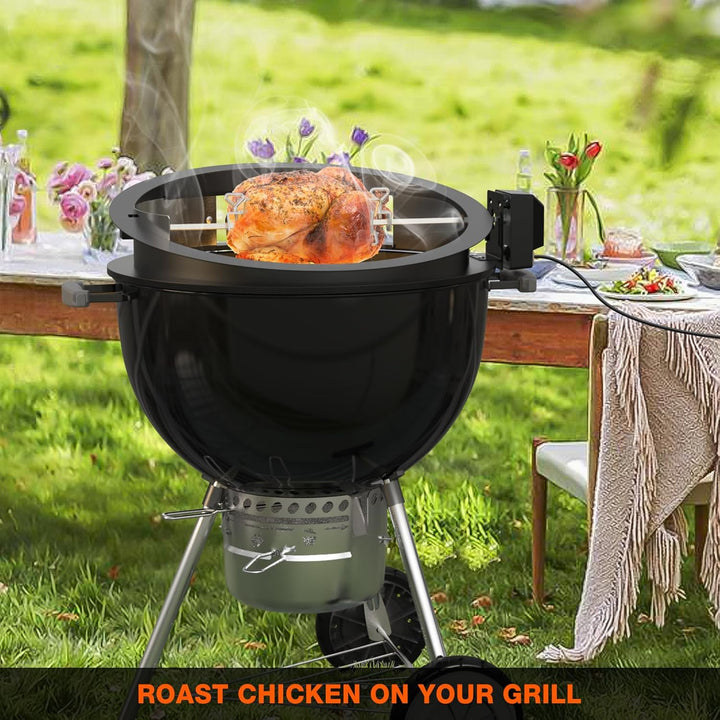 onlyfire PizzaRing Rotisserie Set für Weber 57 cm Kettle Holzkohlegrill, Grillspiess Set Drehspiess