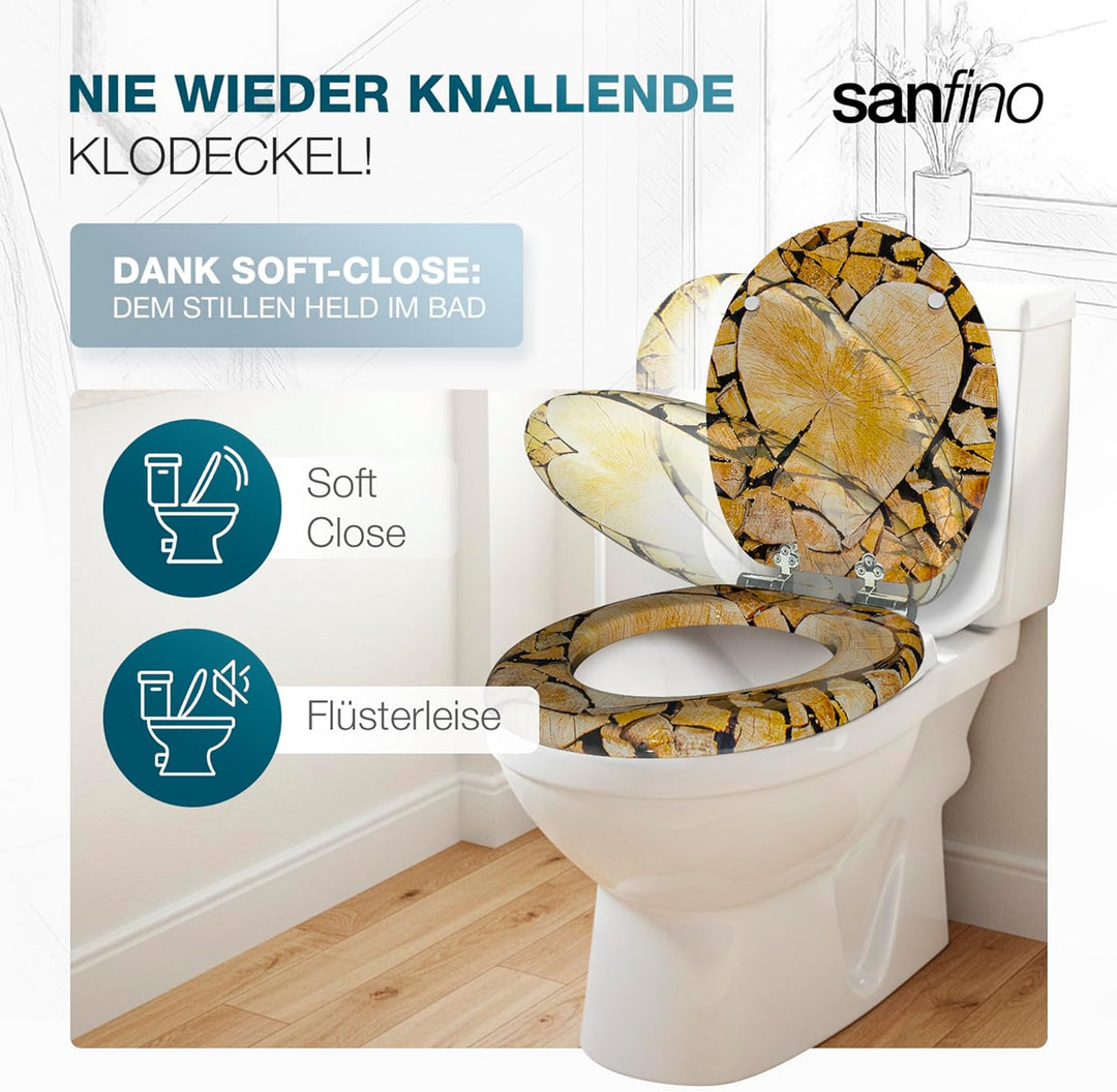 SANFINO® Premium WC Sitz mit Absenkautomatik – hochwertige Toilettendeckel aus Holz, viele bunte Mot
