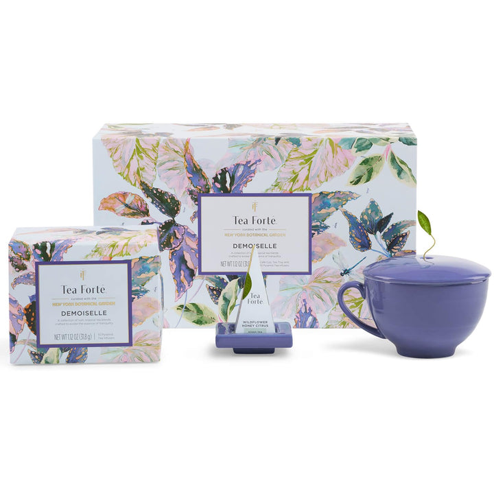 Tea Forte Geschenk-Set mit Kaffeetasse, Teetablett und 10 handgefertigten Pyramiden-Tee-Ei (Demoisel