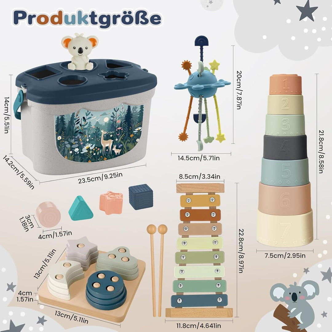 Almaxi Baby Spielzeug ab 6 Monate,5 in 1 Montessori Spielzeug Baby,Motorikspielzeug mit Formensortie
