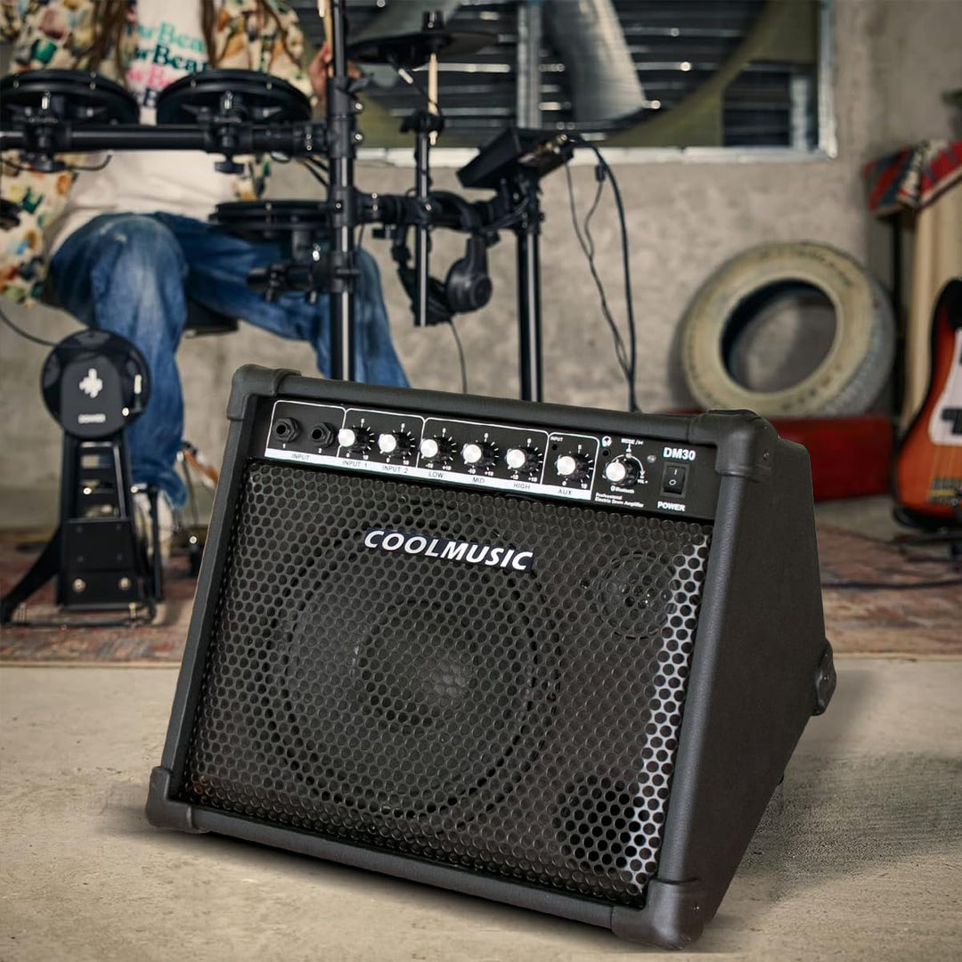 Coolmusic DM30 AMP 30 Watt Elektronischer Schlagzeugverstärker Keyboard-Verstärker mit Aux In und Bl