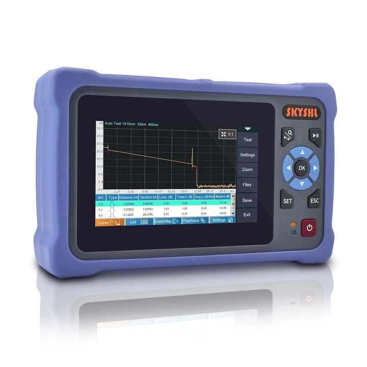 SKYSHL 1310nm/26dB+1550nm/24dB LWL OTDR Tester (Mit OPM+OLS+VFL+Event Map) SM 4,3Zoll Touchscreen Ko