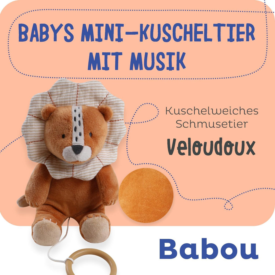 Noukie's - Mini Kuscheltier mit Musik Babou - Noukie‘s Schmusetuch aus Veloudoux + Holzring - Musika