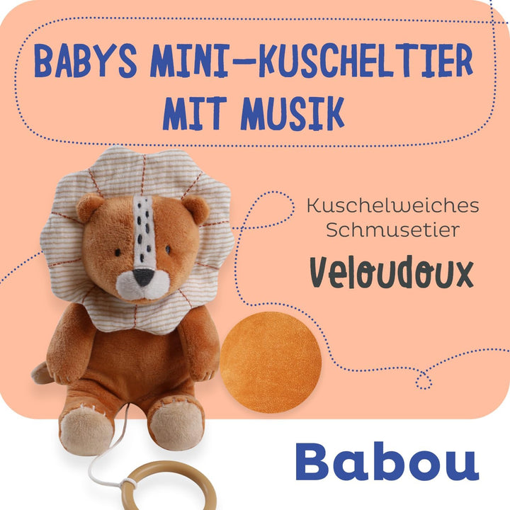Noukie's - Mini Kuscheltier mit Musik Babou - Noukie‘s Schmusetuch aus Veloudoux + Holzring - Musika