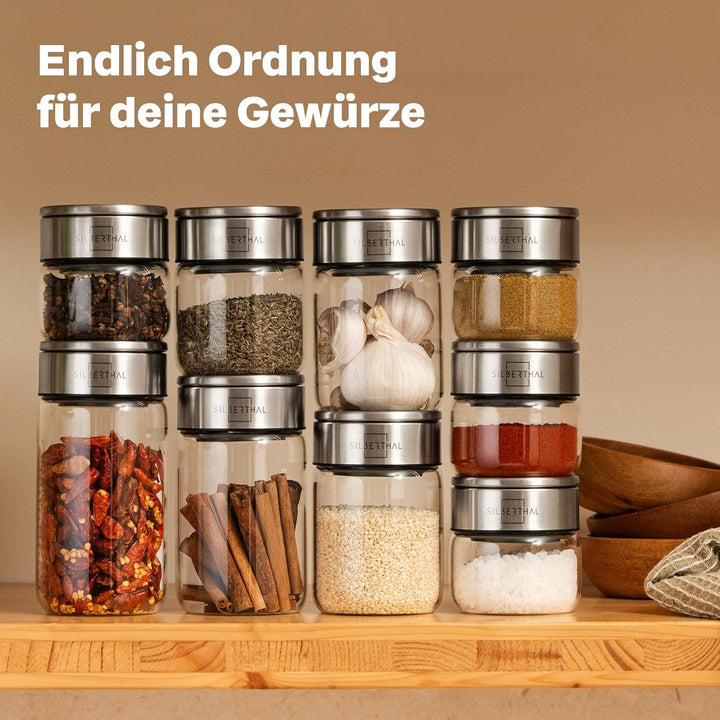 SILBERTHAL Gewürzglas 12er Set 100 ml Rund - mit Klickdeckel stapelbar - Vorratsglas mottensicher fü