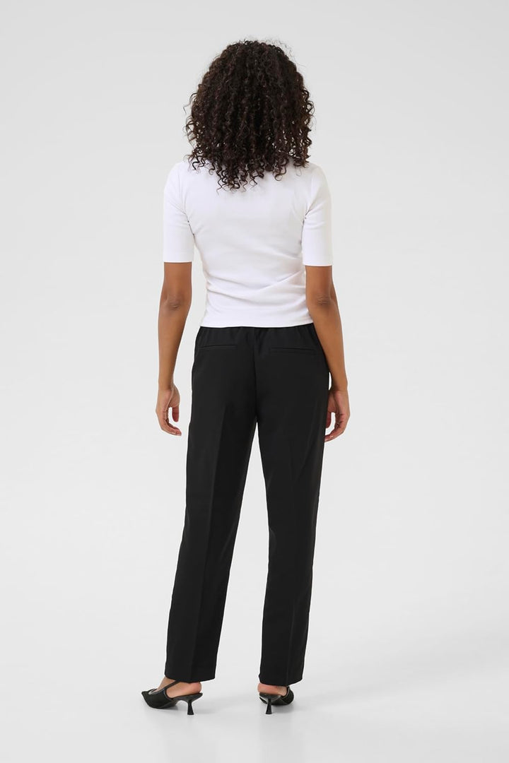 KAFFE Damen Women's Trousers High-Waisted Elastic Waistband Cropped Length Regular Fit Pants 38 Blac