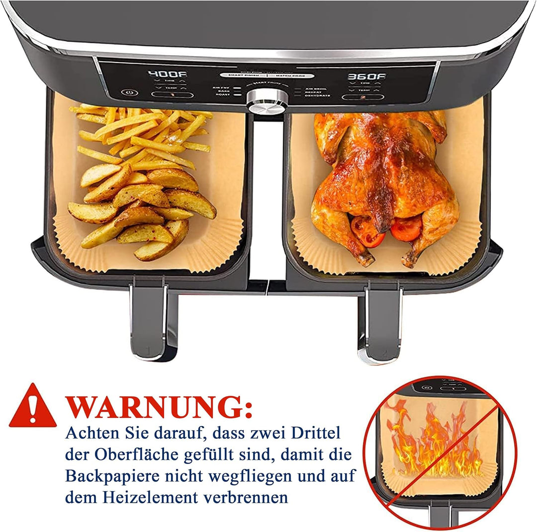 Backpapier für Heissluftfritteuse Ninja Doppelkammer 125 Stück Air Fryer Ninja AF300 EU AF400 AF451