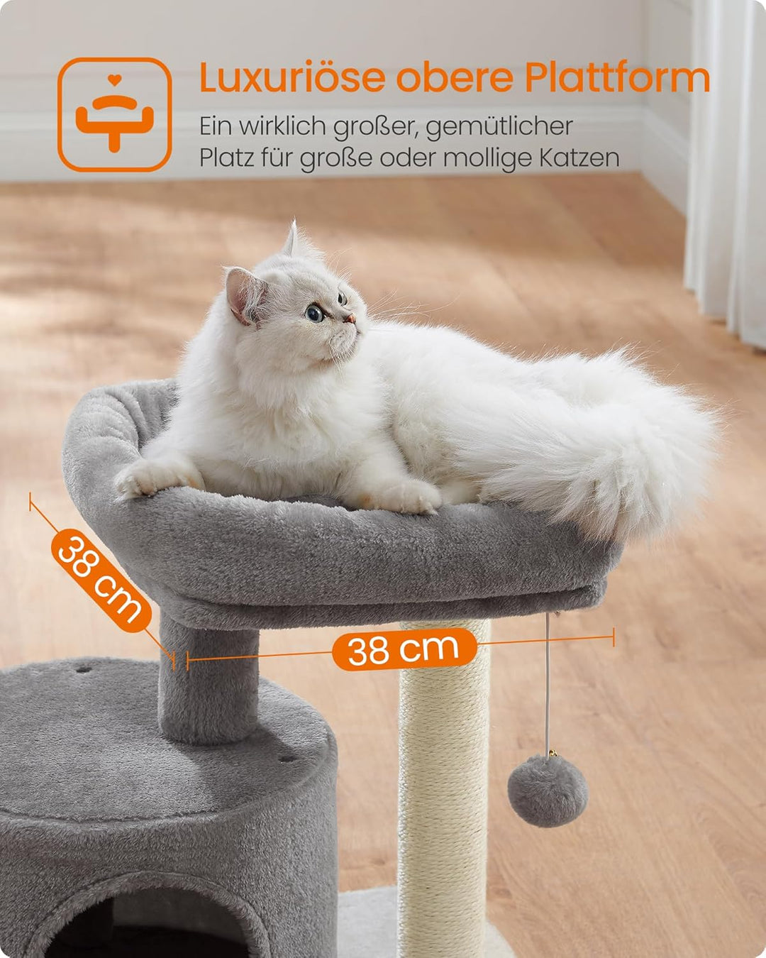 Feandrea Kratzbaum klein, Katzenbaum mit Sisalstamm, Katzenkratzbaum mit gepolsterter Plattforme, fü