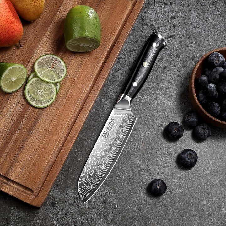 PAUDIN Damastmesser santoku messer 13 CM, Profi Damast Küchenmesser für Küche, Extrem Scharf Kohcmes