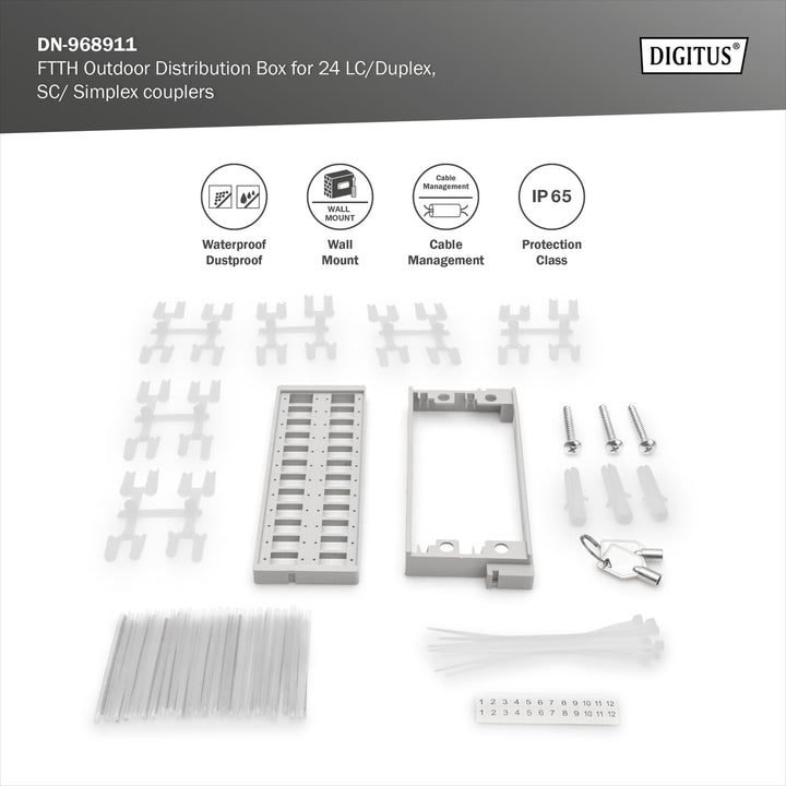 DIGITUS FTTH Distributionsbox für Aussen - 24 LC/Duplex oder 24 SC/Simplex Kupplungen