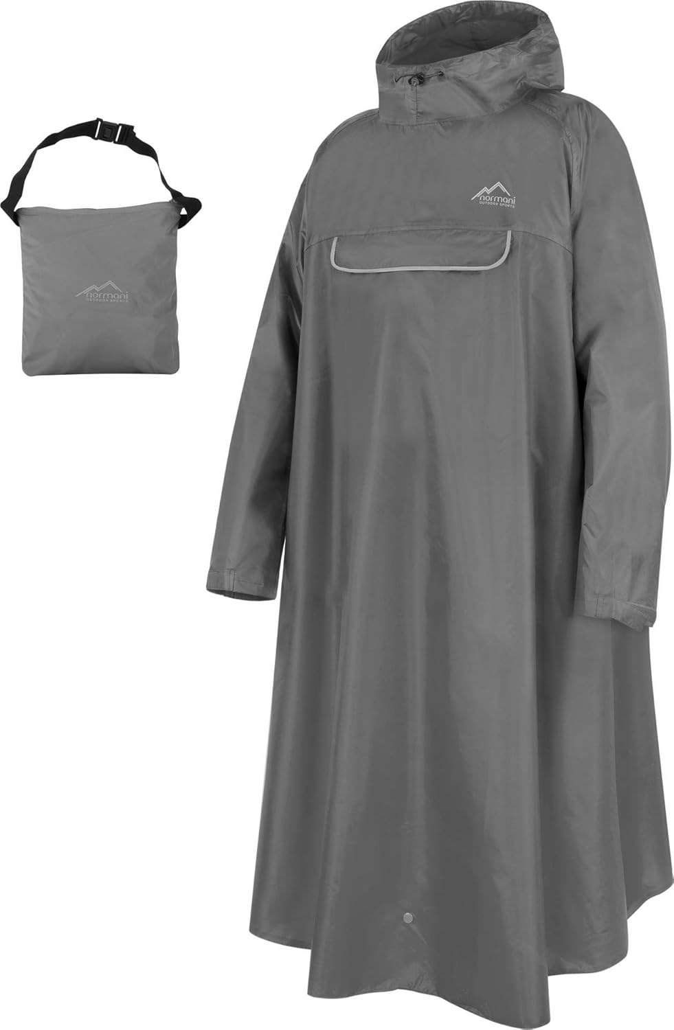 normani Unisex Regenponcho EXTRA Lang mit Ärmeln und Brusttasche für Damen und Herren - Brusttasche