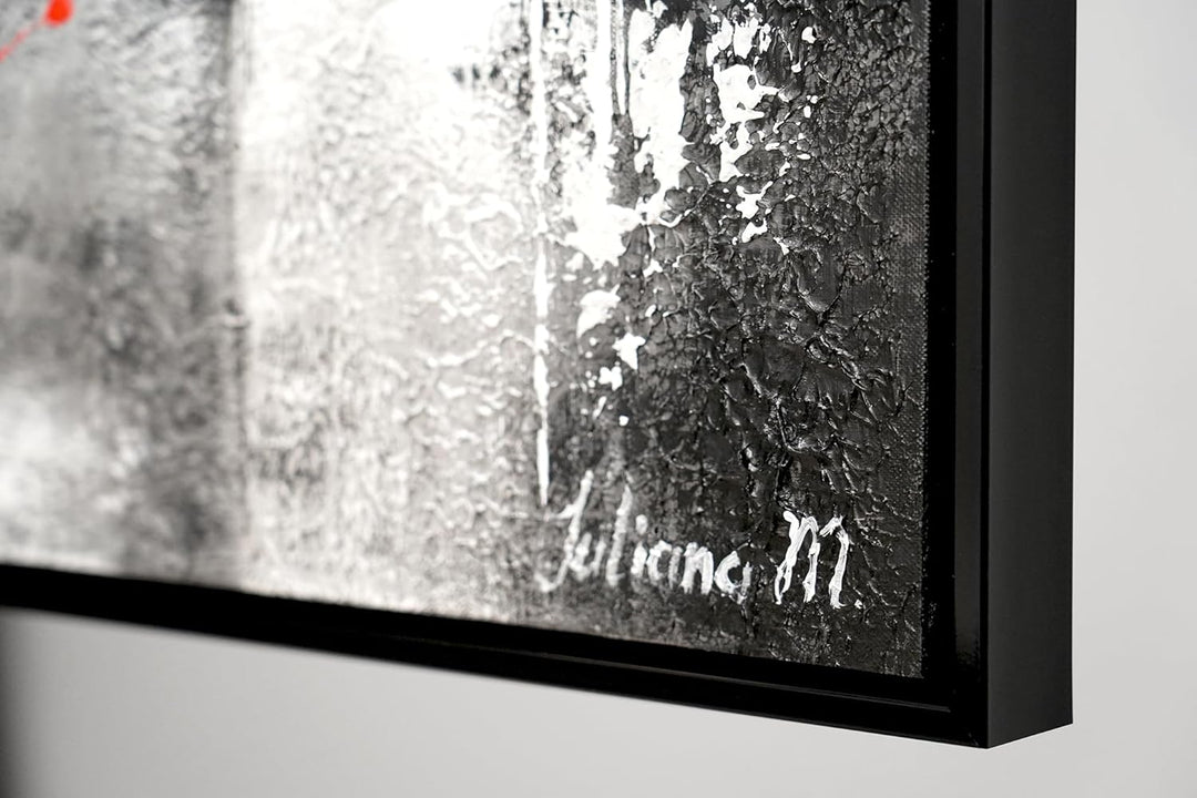 YS-Art XXL Abstrakt Acryl Gemälde auf Leinwand Courage handgemalt Wandbilder schwarz weiss grau rot