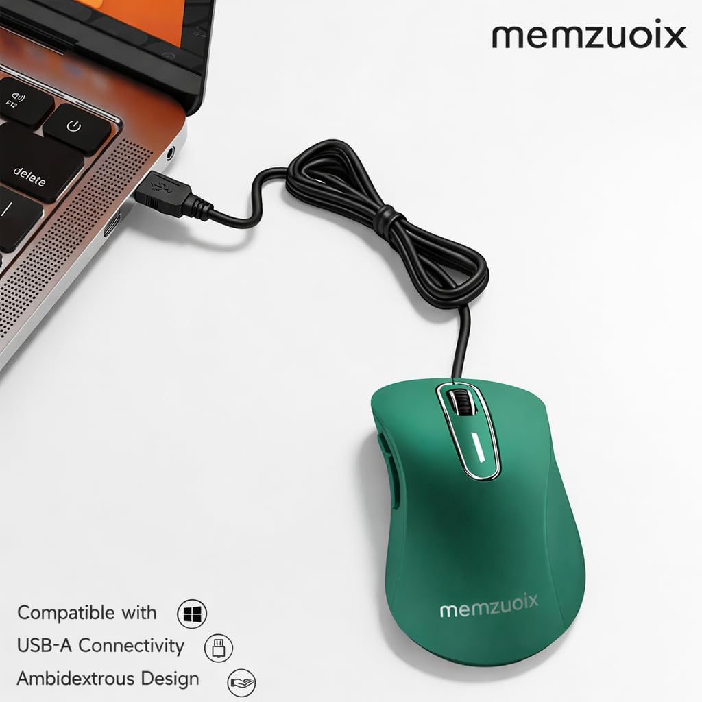 memzuoix Maus mit Kabel – Optische USB-Maus mit 1400 DPI, 5 Tasten, ergonomisches Design, 1,5 m Kabe