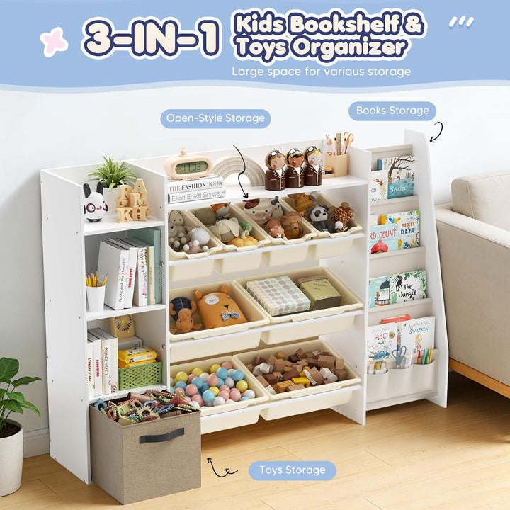 Kinderregal, Holz-Bücherregal mit 8 Aufbewahrungsboxen, Kinderzimmermöbel mit Spielzeugkiste für Sch