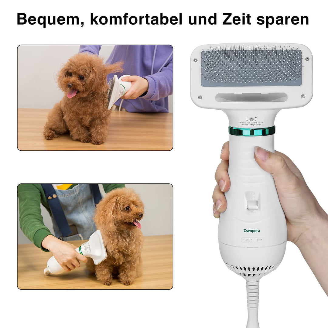 Ownpets Hundefön mit Fellkamm, 2 in 1 Haustier Haartrockner Bürste, Hundetrockner, Temperatur einste