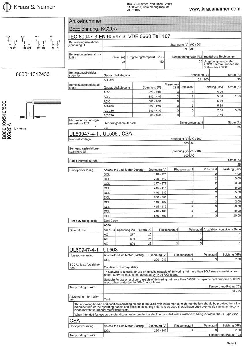 Kraus&amp;Naimer KG20A T904 VE2 +F437 Umschalter 4-polig 25A mit Stellung Netz 0 Notstrom Schnappbefesti