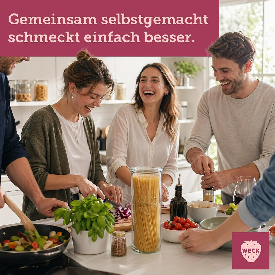 Weck Gläser 1400ml – 6er Set mit Deckeln – Sturzform – robuste, stapelbare Vorratsgläser- & Einweckg
