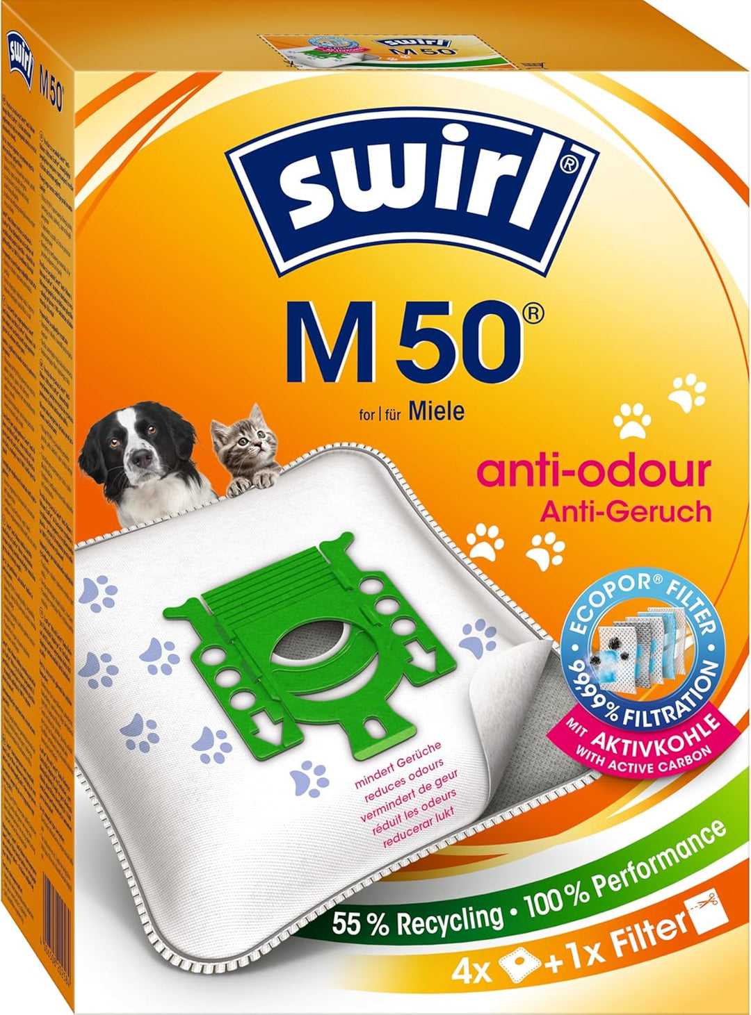 Swirl NeutralizAir M50 Staubsaugerbeutel (für Miele Staubsauger, 4 Beutel, 1 Filter) 4 Beutel + 1 Fi