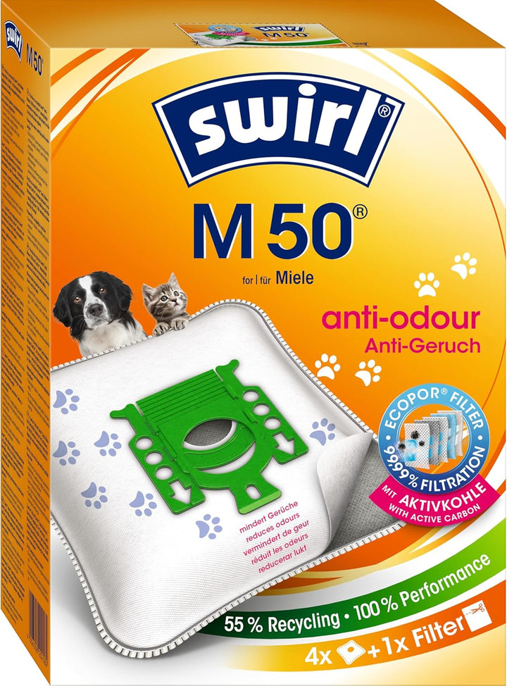 Swirl NeutralizAir M50 Staubsaugerbeutel (für Miele Staubsauger, 4 Beutel, 1 Filter) 4 Beutel + 1 Fi