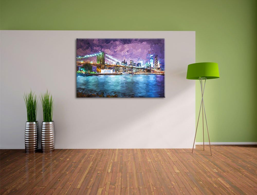 Pixxprint Skyline New York Pinsel Effekt, Format: 100x70 auf Leinwand, 100x70