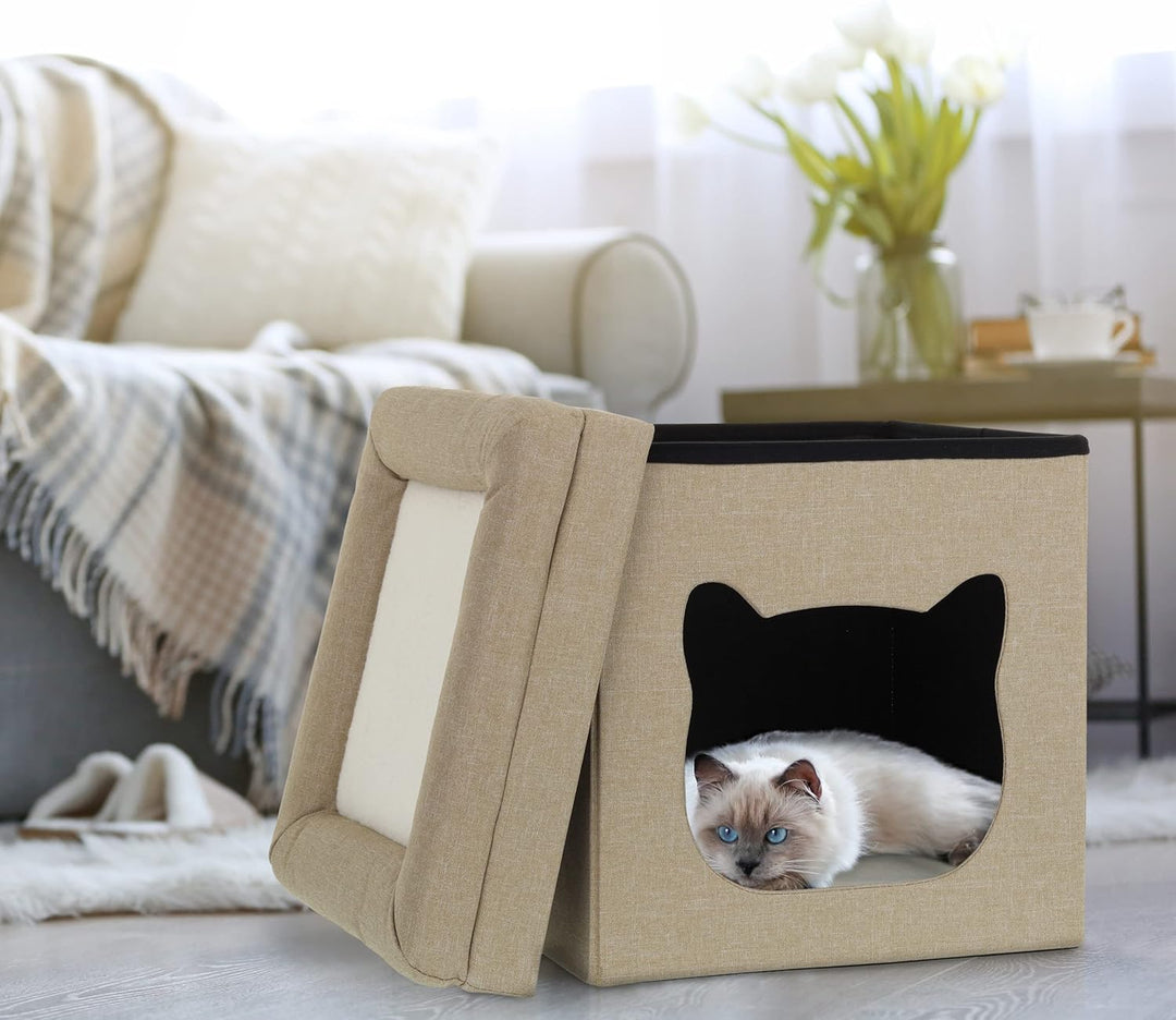 Relaxdays Katzenhöhle Indoor, Schlafplatz für Samtpfoten, Katzenbox 2 Etagen, faltbar, HBT: 44 x 40